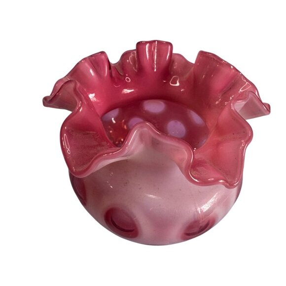 Fenton Cranberry Opalescent Hobnail Ruffled Vase 3 3/4" tall - Picture 1 of 6